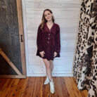 Tiered Textured Woven Long Sleeve Holiday Velvet MIni Dress with Pockets