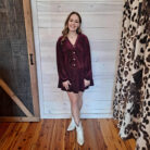 Tiered Textured Woven Long Sleeve Holiday Velvet MIni Dress with Pockets