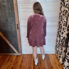 Tiered Textured Woven Long Sleeve Holiday Velvet MIni Dress with Pockets