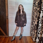 Tiered Textured Woven Long Sleeve Holiday Velvet MIni Dress with Pockets