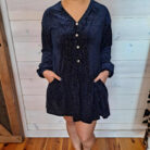 Tiered Textured Woven Long Sleeve Holiday Velvet MIni Dress with Pockets