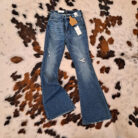 Kathy-High Waisted Contrast Wash Destroy Flare