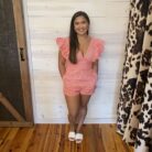 V-Neck Gingham Romper with Ruffle Sleeves