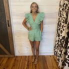 V-Neck Gingham Romper with Ruffle Sleeves