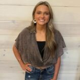 Washed Linen Banded Hem Surplice Cropped Top