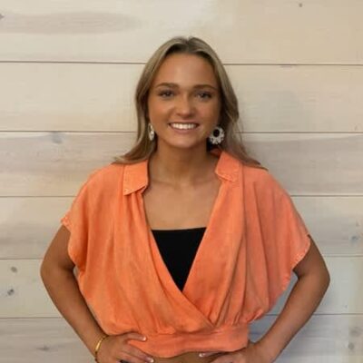 Washed Linen Banded Hem Surplice Cropped Top