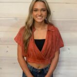 Washed Linen Banded Hem Surplice Cropped Top