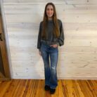 Kathy-High Waisted Contrast Wash Destroy Flare