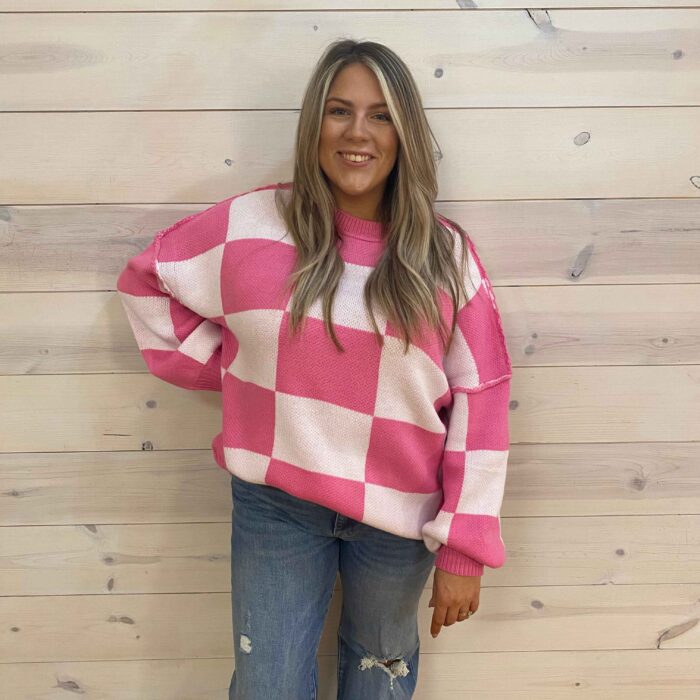 Checkered Bishop Sleeve Sweater