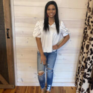 Plain Satin Puff Shirring V-Neck Blouse