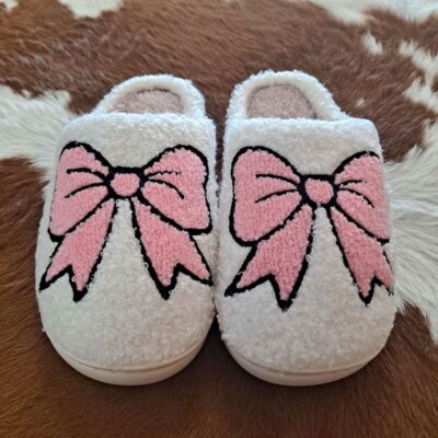 Valentine's Cute Women's Bowknot Pattern Fuzzy Slippers