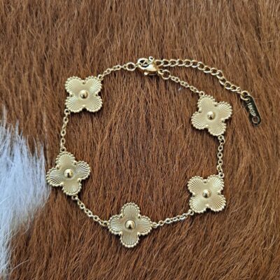 18K Waterproof Non-Tarnish Stainless Steel Multi Clover Chain Bracelet