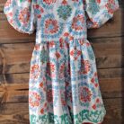 Border Danmask Print Bubble Sleeve Belted Woven Romper with Pockets