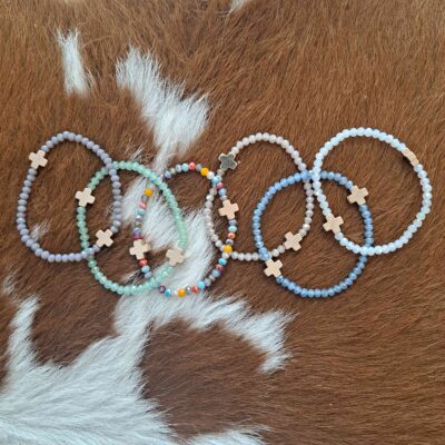 Duel Cross Accent Beaded Stretch Bracelet