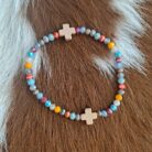 Duel Cross Accent Beaded Stretch Bracelet