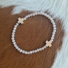 Duel Cross Accent Beaded Stretch Bracelet
