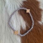 Duel Cross Accent Beaded Stretch Bracelet