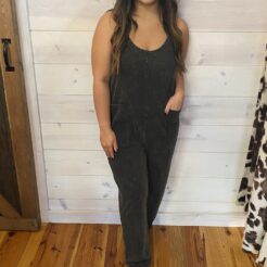 Washed Spaghetti Straps Overalls with Pockets