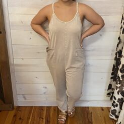 Washed Spaghetti Straps Overalls with Pockets