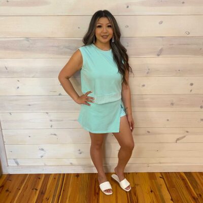 Sleeveless  Cropped Top Lined Split Skirt Set