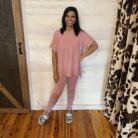 Brushed DTY Microfiber Short Sleeve Round Neck Hi Low Hem Loungewear Set