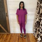 Brushed DTY Microfiber Short Sleeve Round Neck Hi Low Hem Loungewear Set
