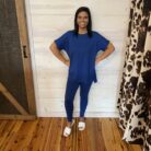 Brushed DTY Microfiber Short Sleeve Round Neck Hi Low Hem Loungewear Set