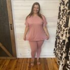 Brushed DTY Microfiber Short Sleeve Round Neck Hi Low Hem Loungewear Set
