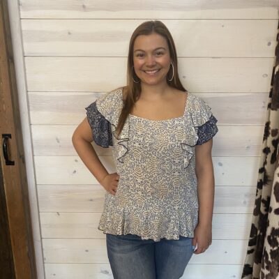 Peplum Double Ruffle Short Sleeve Woven Top