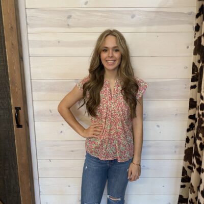 Floral Printed Top with Ruffled Sleeves
