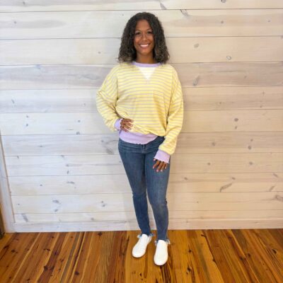 Stripe Terry Top with Lettuce Rib