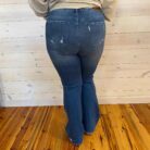 Kathy-High Waisted Contrast Wash Destroy Flare