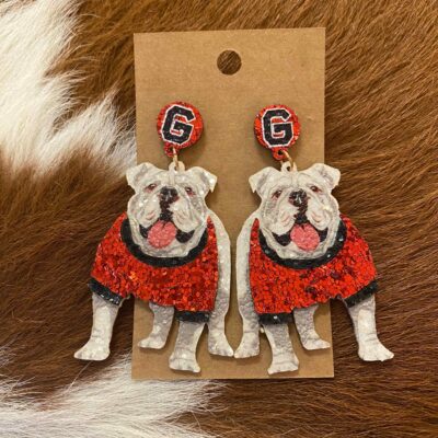 UGA Mascot Bulldogs Matte Glitter Post Earrings