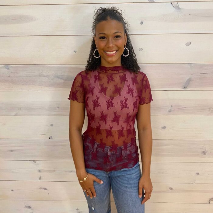 Lace See-Through Layering Short Sleeve Top