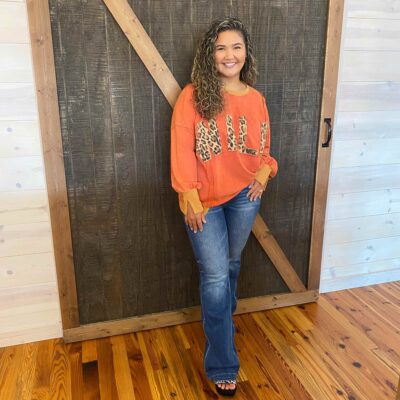 Wild Leopard Print Patch Oversized Washed Terry Pullover