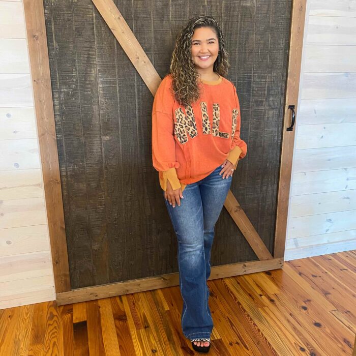 Wild Leopard Print Patch Oversized Washed Terry Pullover