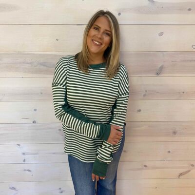 Striped Long Sleeve Casual Round Neck Top