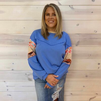 Exposed Seam Floral Mixed Patchwork Released Top