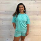 Acid Washed Short Sleeve Tee & Shorts Set with Pockets