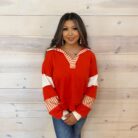 French Terry Knit Colorblock Collared Loose Fit Top