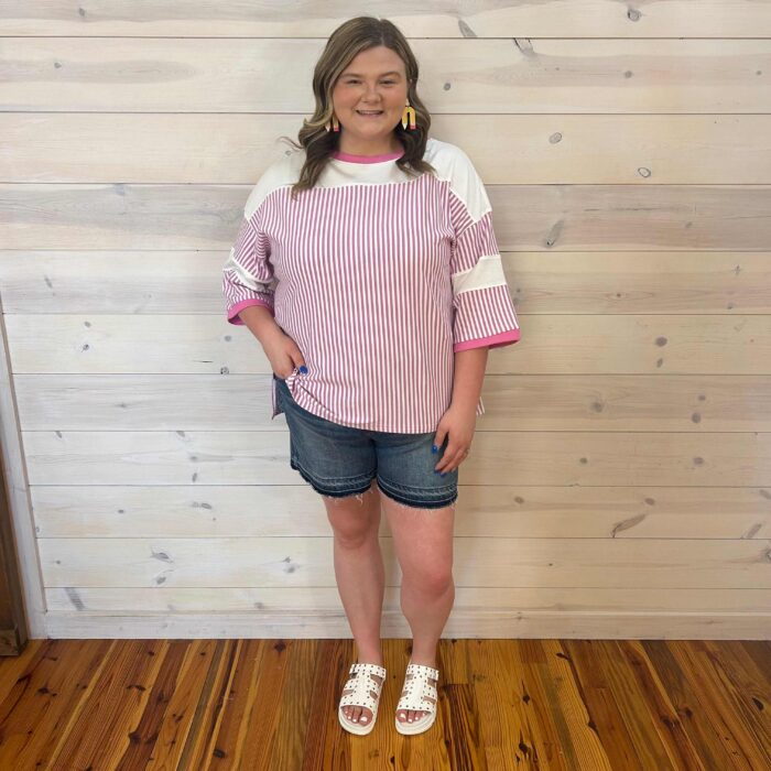 Stripe Patchwork 3/4 Sleeve Top