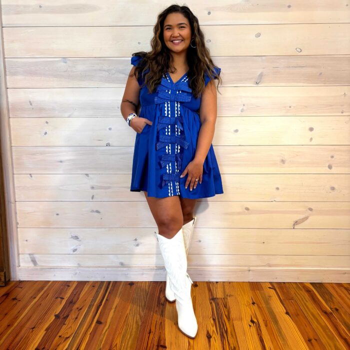 Solid  Cotton Poplin Ric Rac Trim Detail Mini Dress with Pockets