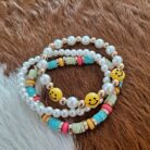 Smiley Face Stackable Beaded Stretch Bracelet Set – Gold/Mint