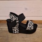 Animal Print Footbed Wedge with Elastic Straps – Black Combo, 10