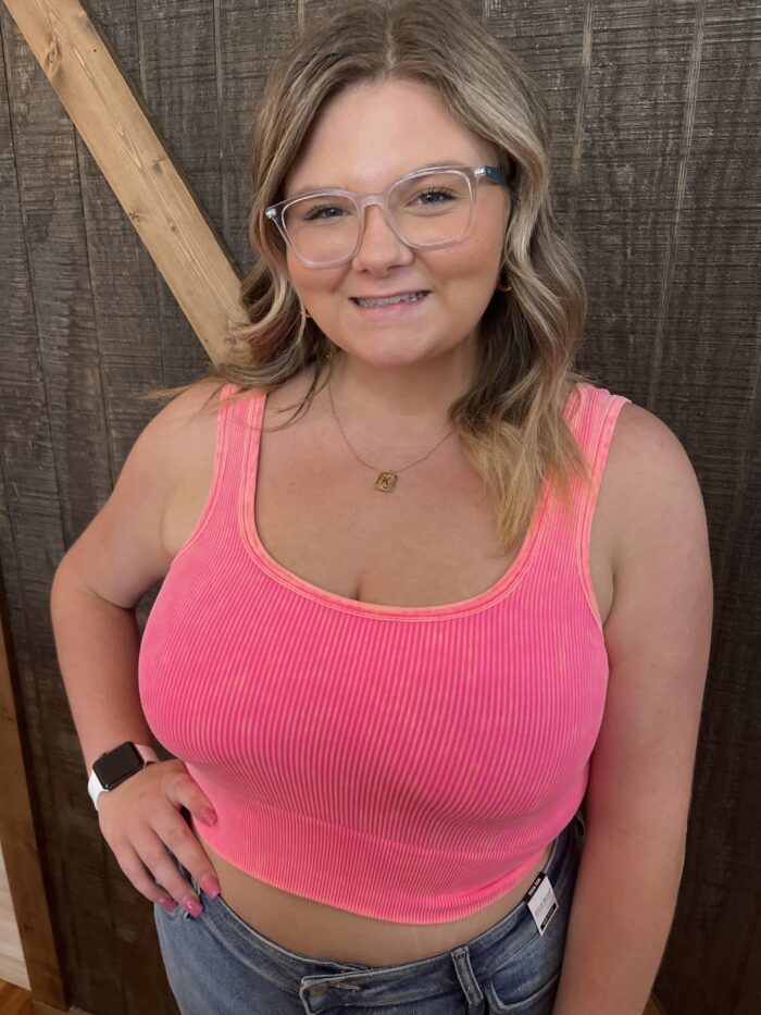 Square Neck Ribbed Cropped Tank Top