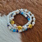 Smiley Face Stackable Beaded Stretch Bracelet Set – Gold/Blue
