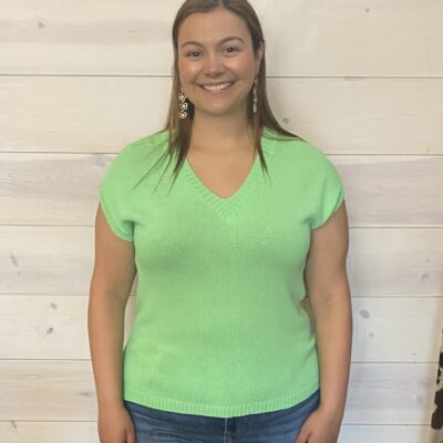 Color Block Loose Fit V Neck Knitted Top