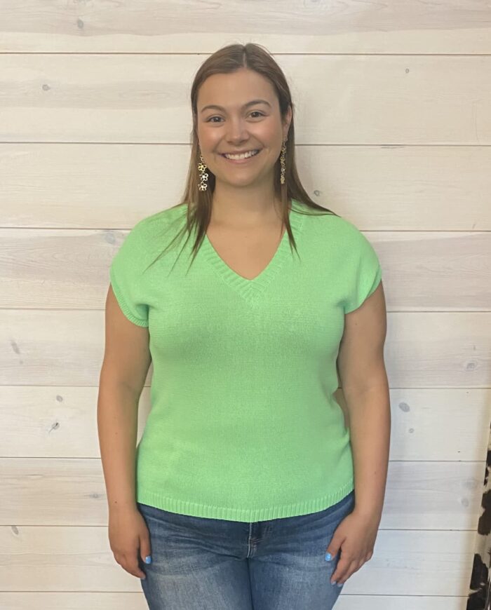 Color Block Loose Fit V Neck Knitted Top – Green, X-Large