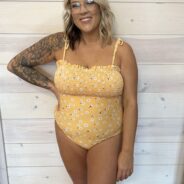 Smocked Bust Printed One-Piece Swimwear – Daffodil, 2X