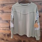 Floral Plaid Mixed Sleeve Raw Edge Relaxed French Terry Top